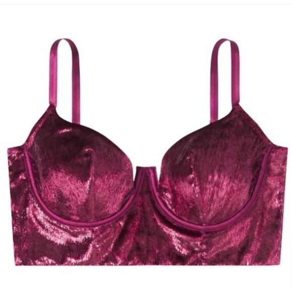 Victoria's Secret Very Sexy Shimmer Velvet Longline Balconet Bra 32B Whimsigoth - Picture 6 of 13
